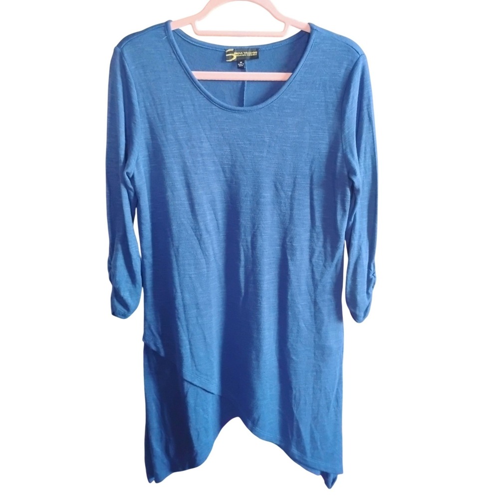 Serena Williams Signature Statement Blue Tunic Top Womens M‎ 3/4 Sleeve Asym Hem
